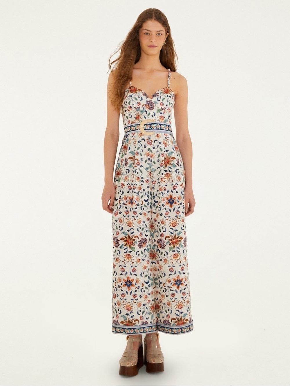 Farm Rio Soft Pink Floral Delhi Tapestry Belted Jumpsuit